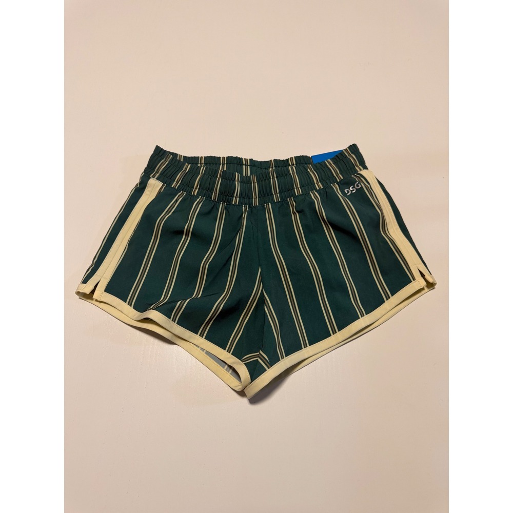DSG Girls Mid-Rise Stride Shorts Green Cream Striped XS 6-7 NWT
